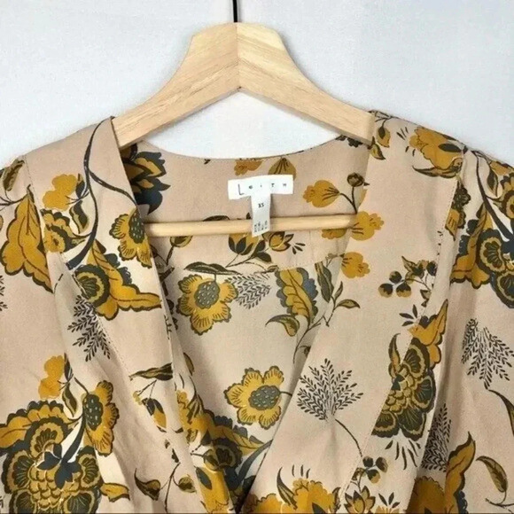 Leith Floral Faux Wrap  Surplice Asymmetrical Hem Short Sleeve Blouse XS - Picture 5 of 7